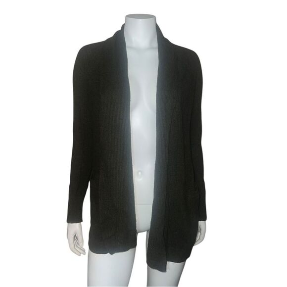 LOFT Ann Taylor Olive Green Ribbed Pocket Open Cardigan Extra Small EUC - Picture 2 of 7
